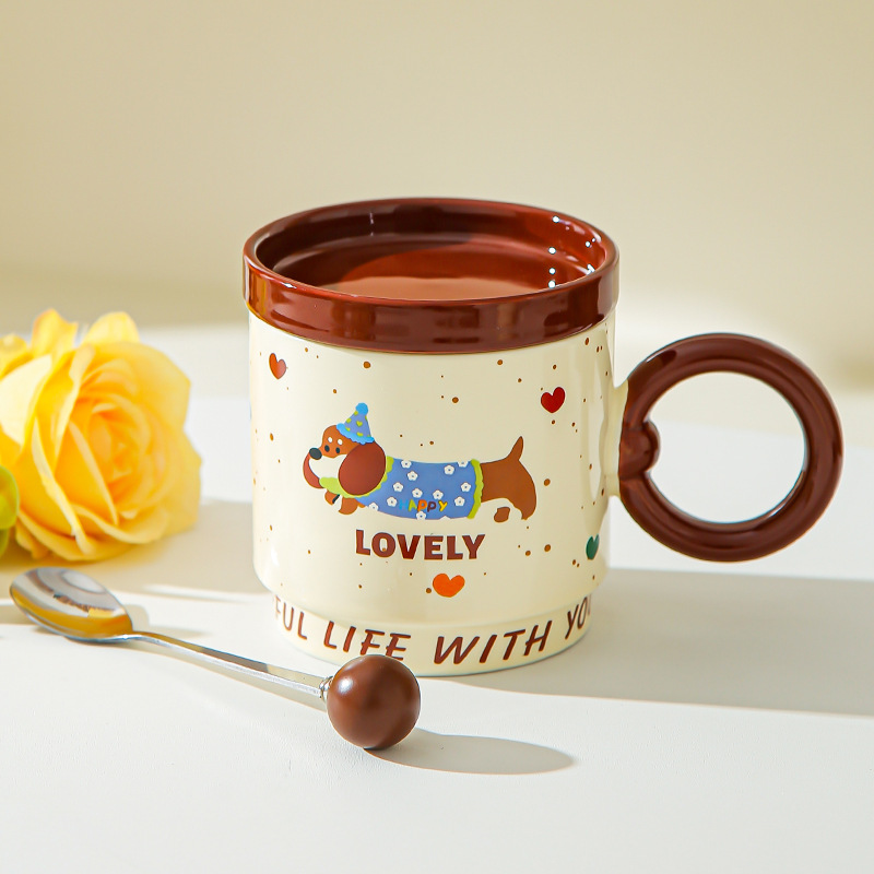 Taza de dibujos animados creativa con tapa de taza de cerámica para parejas de chicas taza de agua acompañante regalo de alto valor facial taza de marca conjunto doméstico