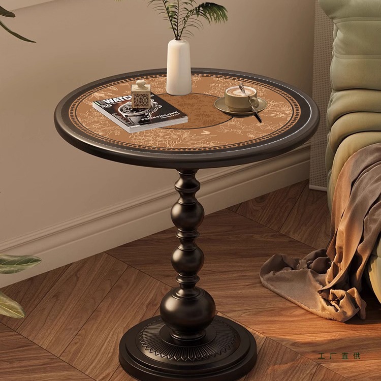 French Side Table, Antique Style Small Coffee Table, Movable Living Room Sofa Side Cabinet, Retro Small Round Table, Art Bedside Table
