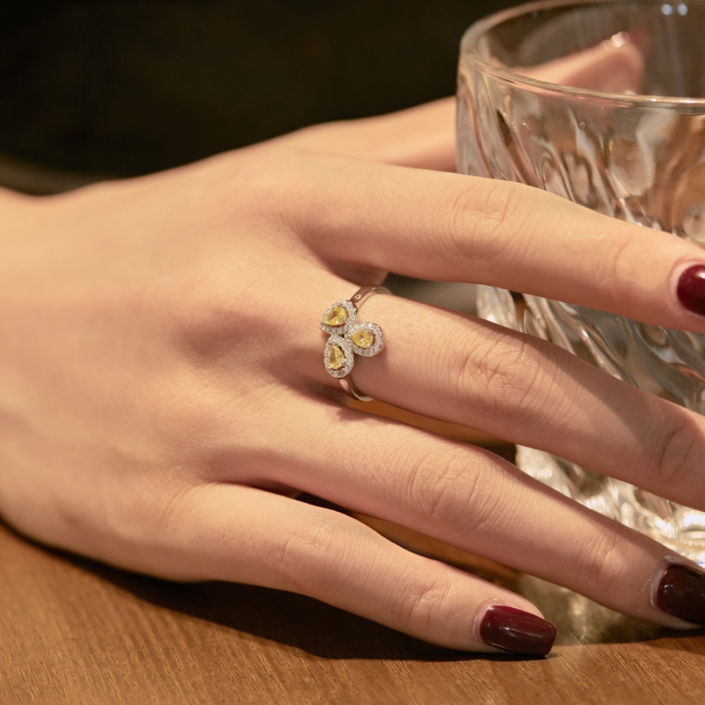 925 Sterling Silver Zircon Water Droplets Flower Rings display picture 2