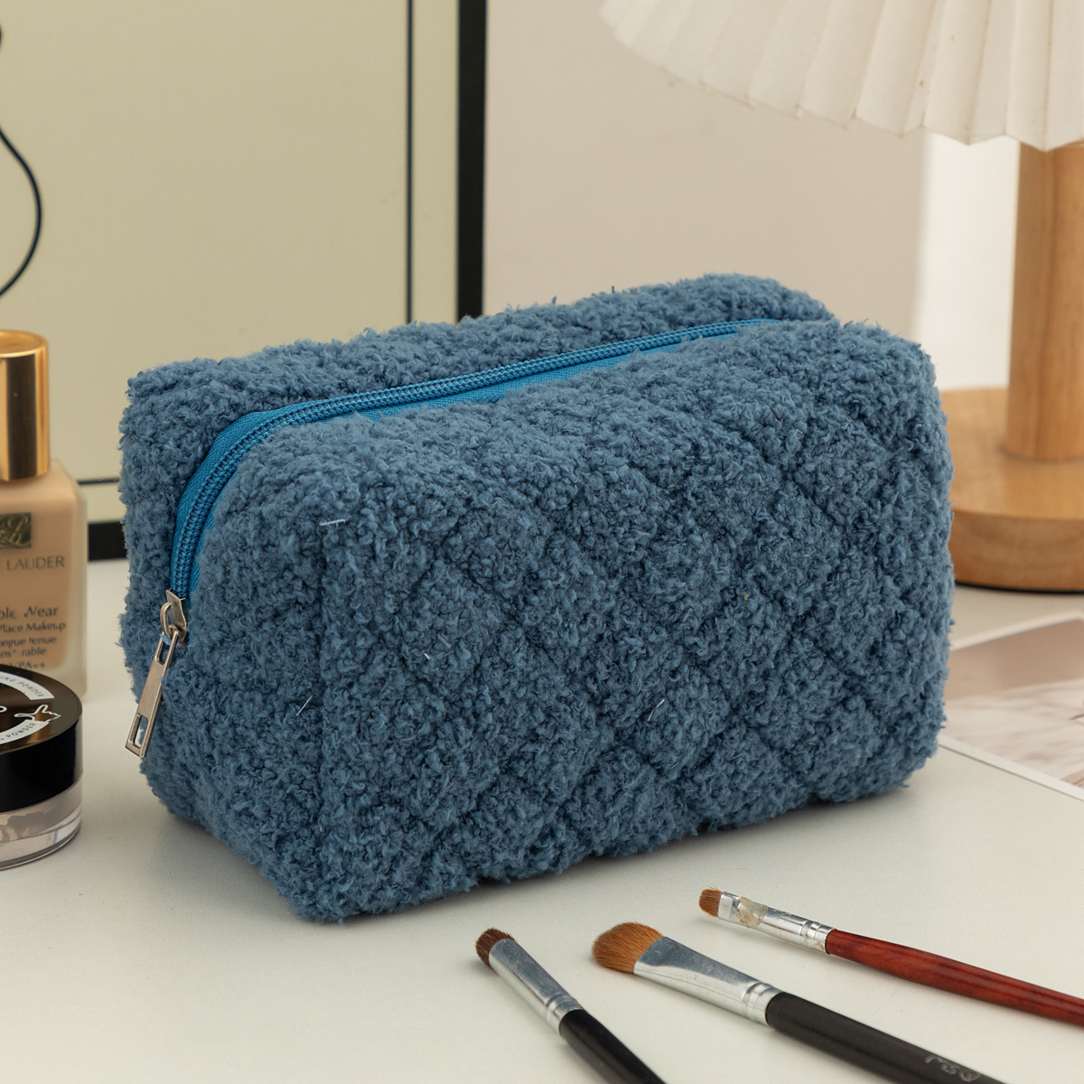 Diamond Quilted Cosmetic Bag Navy Blue