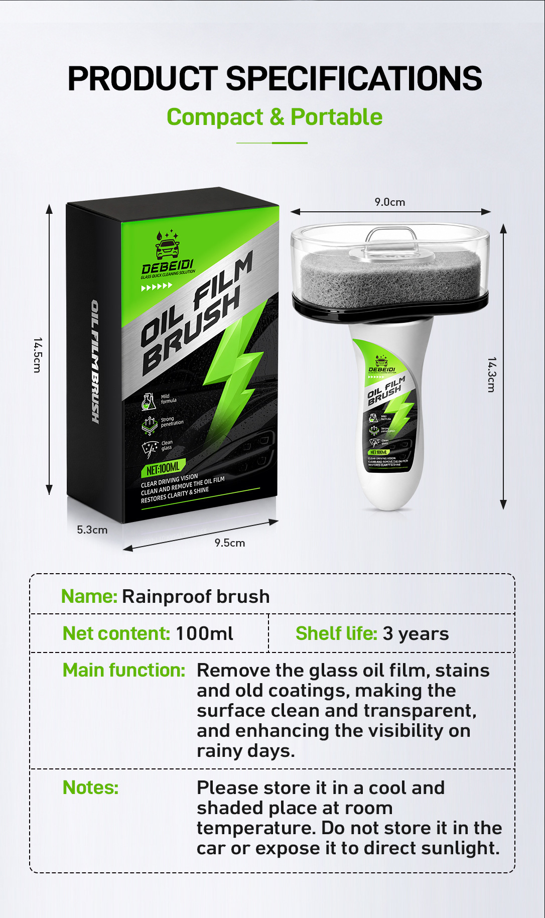 Car Glass Cleaning Kit, Handle Oil Film Brush, Oil Film Removal Coating Agent, Cross-Border Hot-Selling Foreign Trade Supply