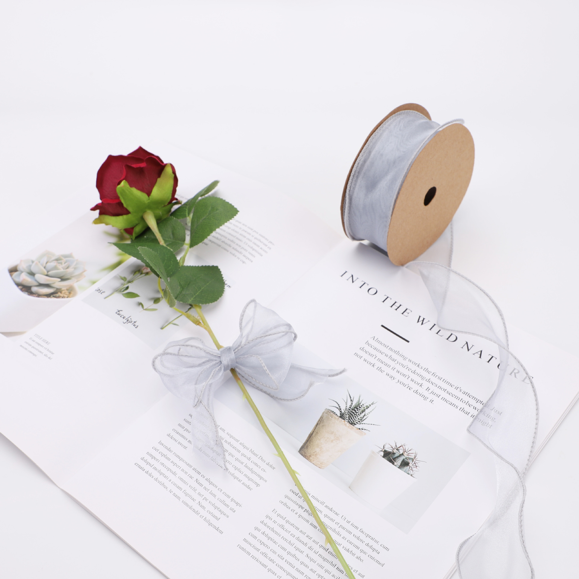 鱼尾纱鲜花蛋糕艺术丝带蝴蝶结绑发夹头饰波浪卷包装织缎飘带