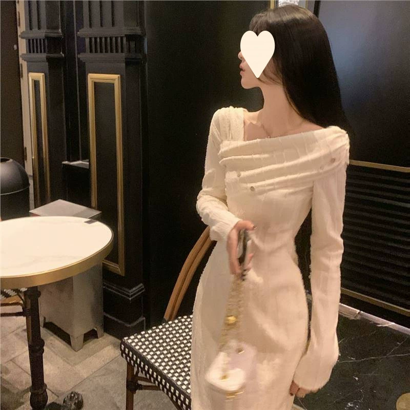 Платье деми-сезонное для подростков, французский стиль Chanel-style, твидовый вид, с длинными рукавами