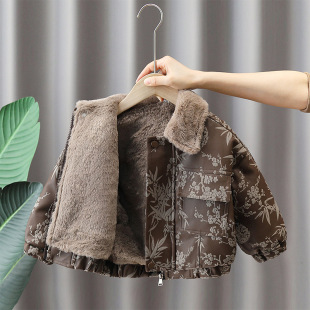 6674 Boys' fleece-lined Leather Autumn and Winter 2024 New Handsome Baby Han Fan Coat Children's Winter Leather Jacket