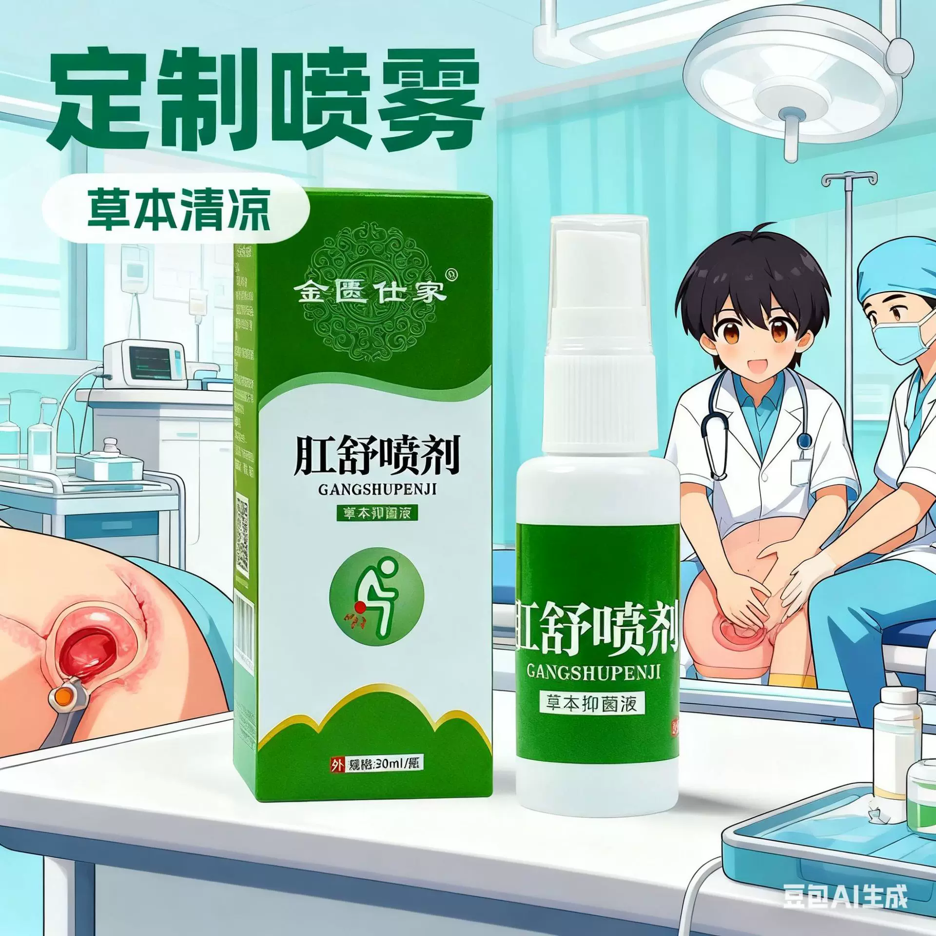 跨境肛周护理喷雾贴牌英文装草本Hemorrhoids喷剂外贸代加工身体