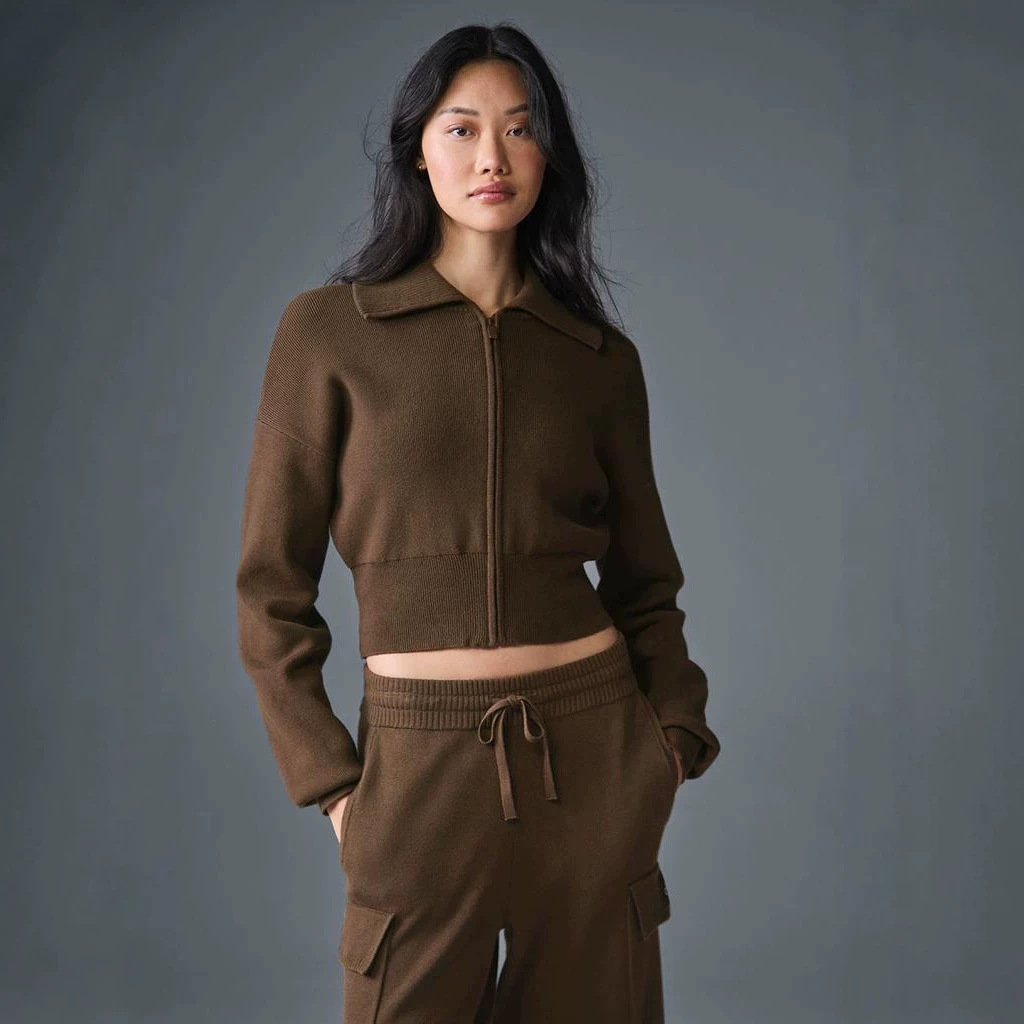 aio Scholar Knit Cropped Full Zip Jacket - Casual and Versatile Zip-Up Jacket for Women