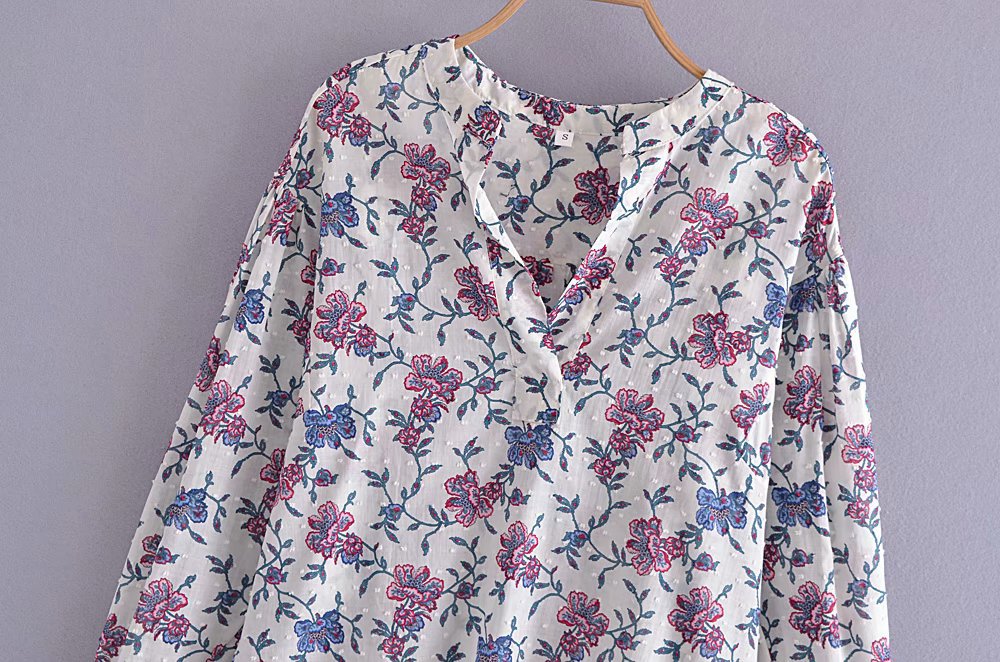 women s V-neck floral print loose long-sleeved shirt nihaostyles wholesale clothing NSAM81000