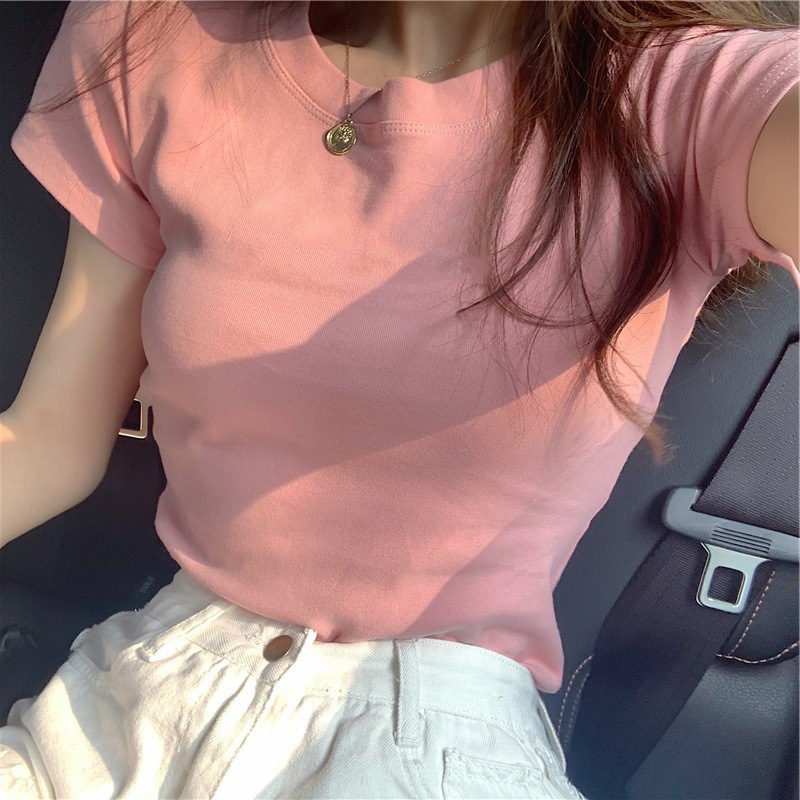 2026 nuevo red super caliente delgado de color sólido dulce cool camisa de manga corta delgada mujer de verano gris ligero blusa de moda