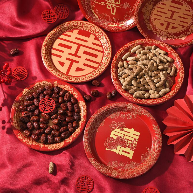 Chinese Style Wedding Disposable Dinner Plate Chinese Wedding Disposable Paper Plate Wedding Red Snacks Dried Fruit Plate Chinese Style Wedding Disposable Dinner Plate Chinese Wedding Disposable Paper Plate Wedding Red Snacks Dried Fruit Plate