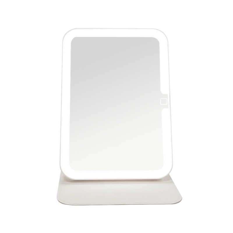 Espejo de maquillaje led de escritorio con luz, plegable portátil, dormitorio de escritorio vertical, espejo plano de PU de viaje rojo neto