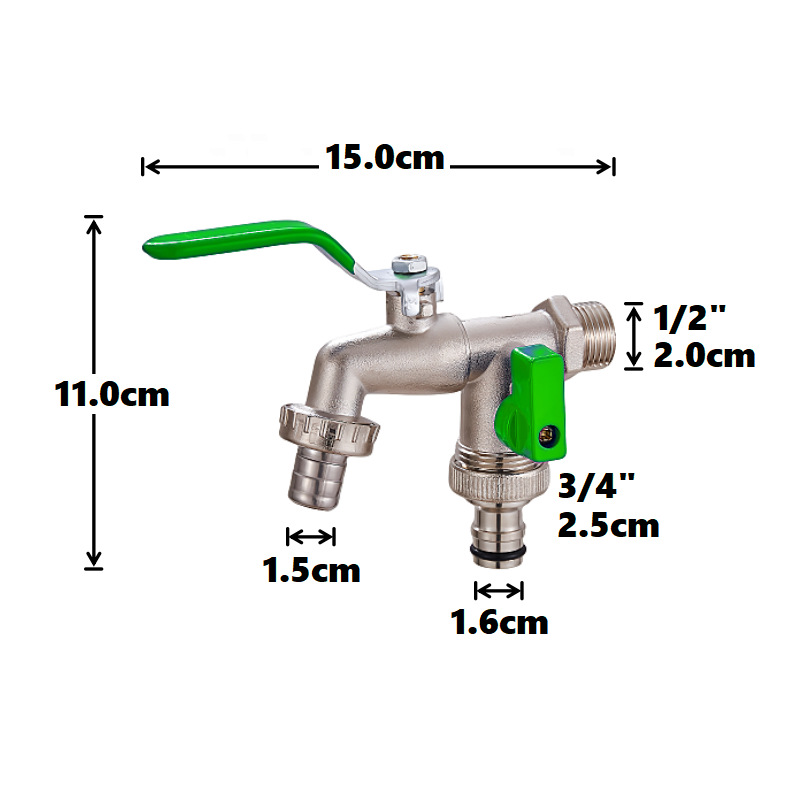 Cross-border exclusive gardening double water outlet zinc alloy faucet, one in and two out double pacifier, belt faucet [green] Item Picture