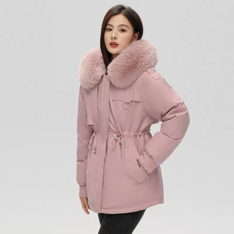 冬季派克服短款女式宽松2025新款人造皮毛加厚加绒棉服大毛领外套