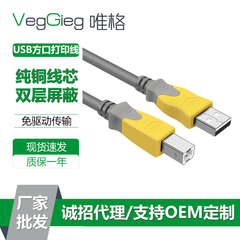 Custom USB male-to-male print line two-color oxygen-free copper double shielded line USB standard 2.0 HD print line