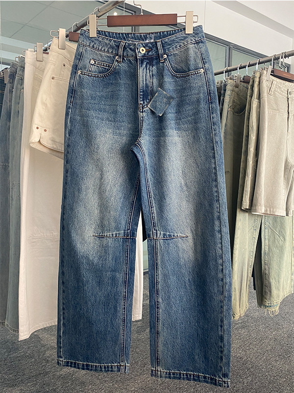 25 新しい LOE Weimi Mi 同じスタイルのハイウエストコットンプリントロゴストレートパンツ女性用ルーズスリムデニムパンツ|undefined
