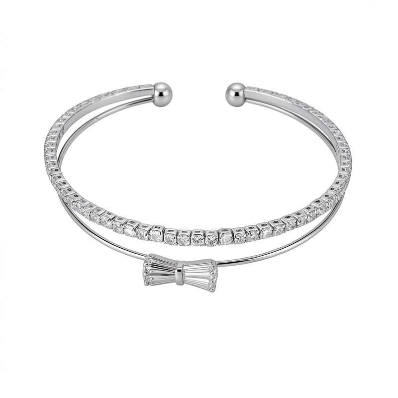 Doble arco de zircon brazalete abierto de moda diaria pulsera versátil ligera de lujo nicho alta sensación de joyas al por mayor
