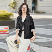 设计感袖口撞色拼接翻领绵羊皮皮衣外套女2025秋冬新款夹克上衣新