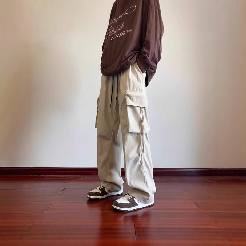 Summer Thin Quick-Dry Work Pants for Men, American-Style Patchwork Large Pocket Straight-Leg Pants, Trendy Casual Pants, Cross-Border Dropshipping