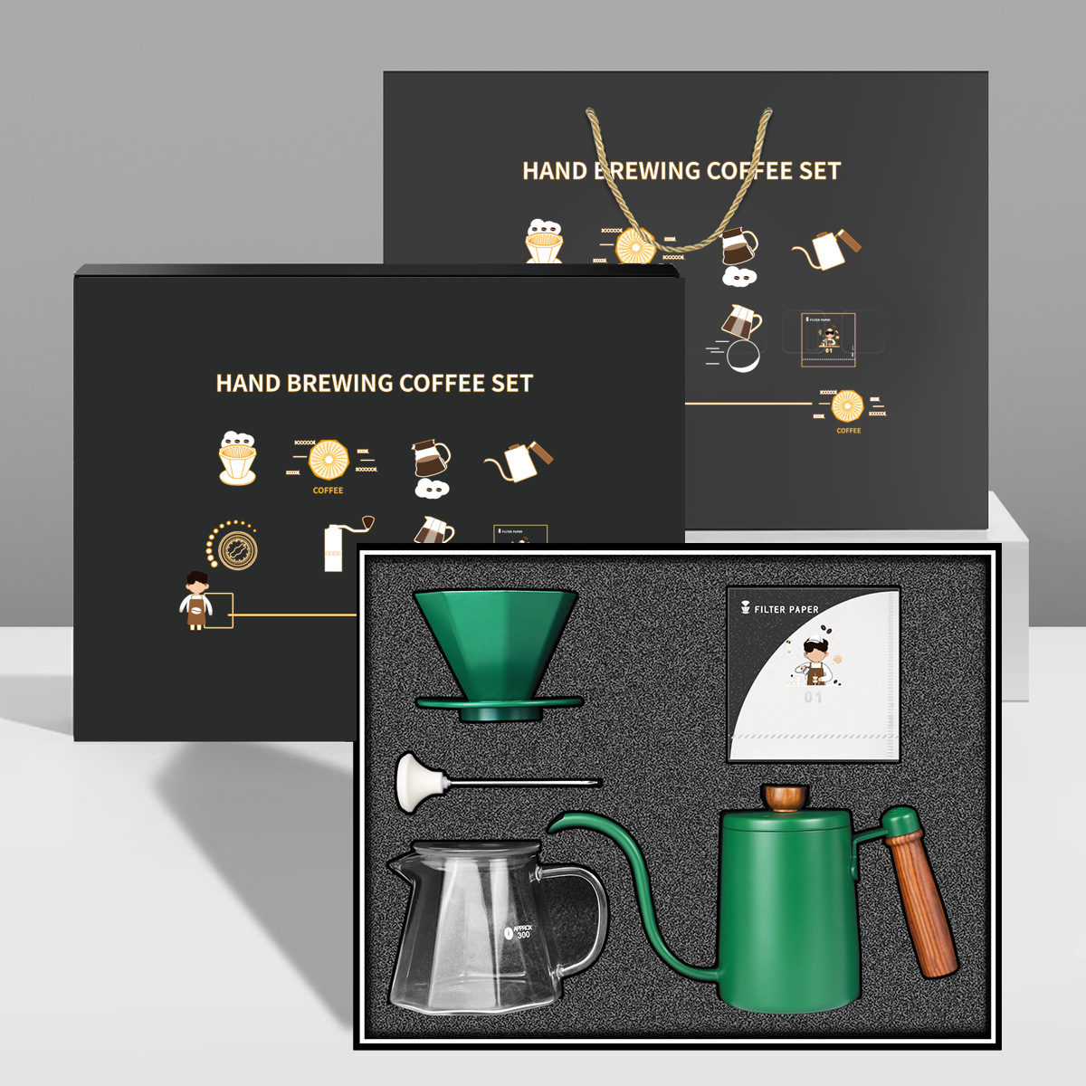Caja de regalo de café de mano de Spu, máquina de café de mano, olla de irrigación de mano, conjunto de regalos de negocios