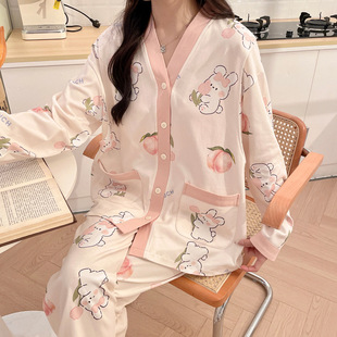 Monthly clothing spring and autumn postpartum pregnant women pajamas breast-feeding pure summer March 4 pregnant women cotton sitting month breast-feeding