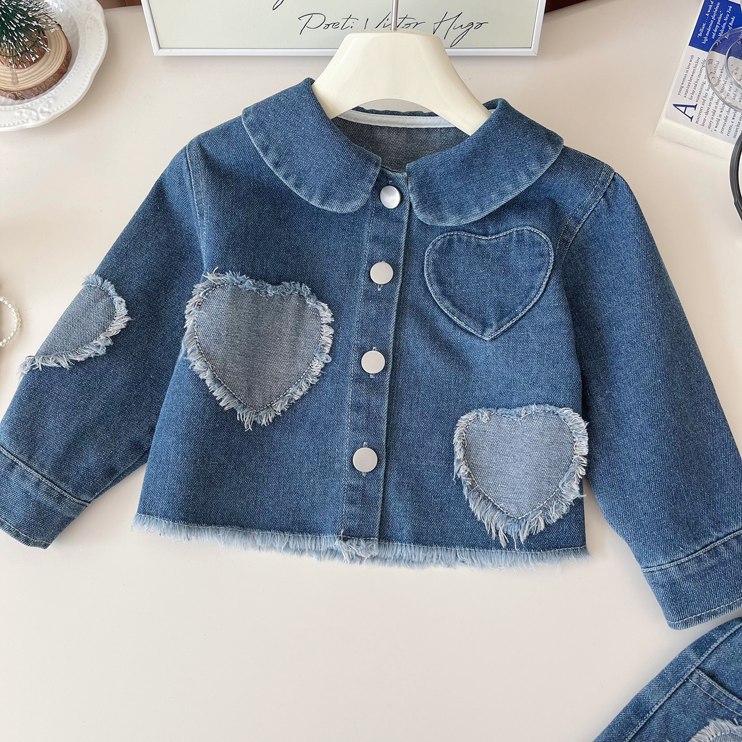 2024 autumn new Korean version girls' patchwork love skirt set, baby long sleeved socialite denim 67387_voghion.com