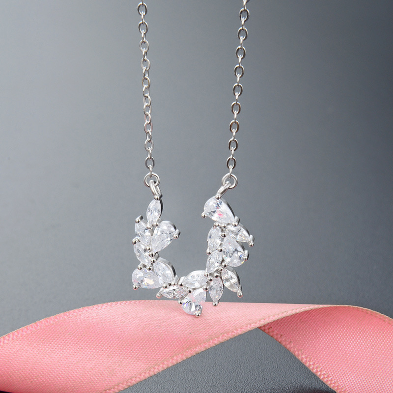 S925 plata esterlina hoja de olivo collar de las mujeres simple estilo coreano nicho diseño completo diamante circón colgante collar clavícula cadena