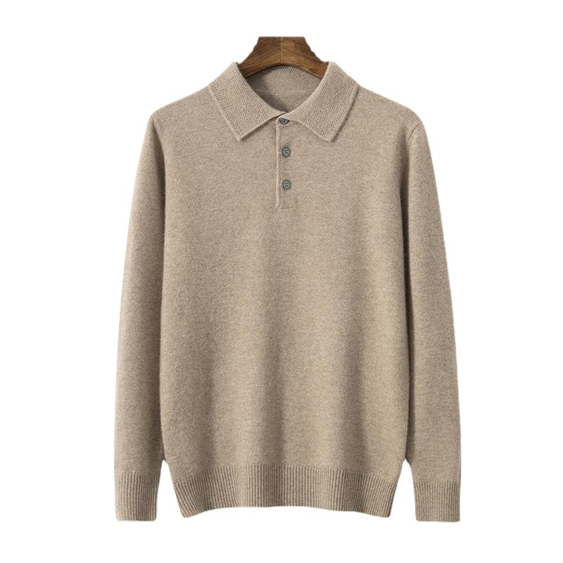 캐시미어 남성용 폴로 칼라 100% 순수 캐시미어 따뜻한 스웨터 느슨한 풀오버 가벼운 비즈니스 니트 바텀 셔츠 가을