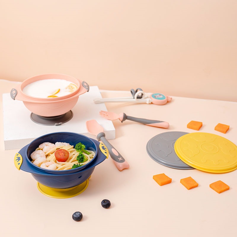 Conjunto de cubiertos para bebés PP tazón de comida para niños palillos cucharas para bebés alimentos suplementarios anti-espiración ventosa tazón para beber gachas artefacto mágico