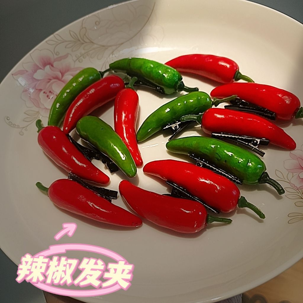 蔬菜水果发夹少女辣椒边夹小众个性化头饰奇趣搞怪头饰青椒鲨鱼夹