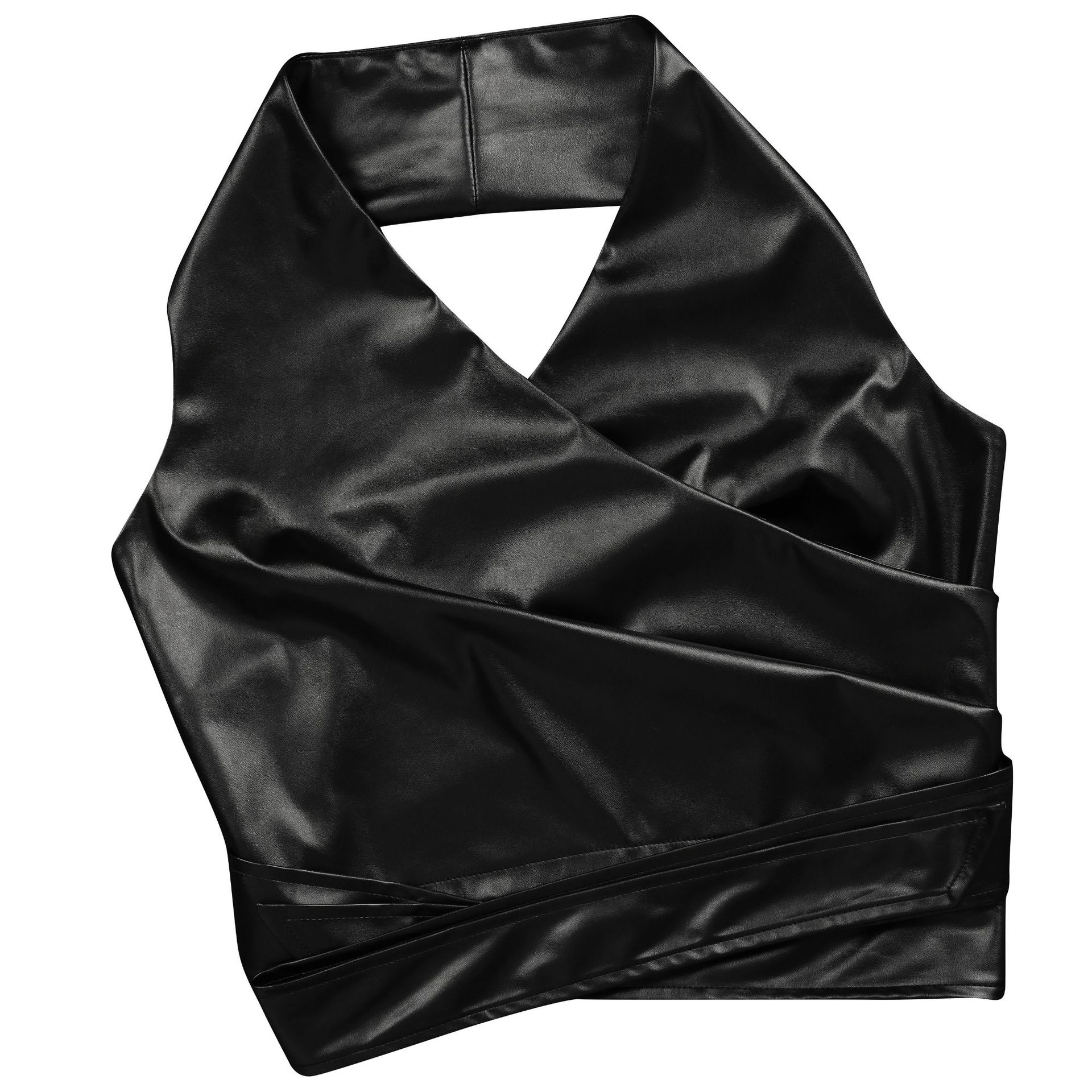 Women Clothing Faux Leather Sleeveless Halter Sexy Leather Pants Two Piece Summer