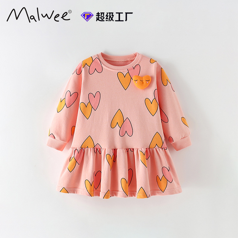 Vestido de suéter para niña malwee transfronterizo otoño nuevo vestido de princesa para niños europeos y estadounidenses de cuello redondo de manga larga para niños