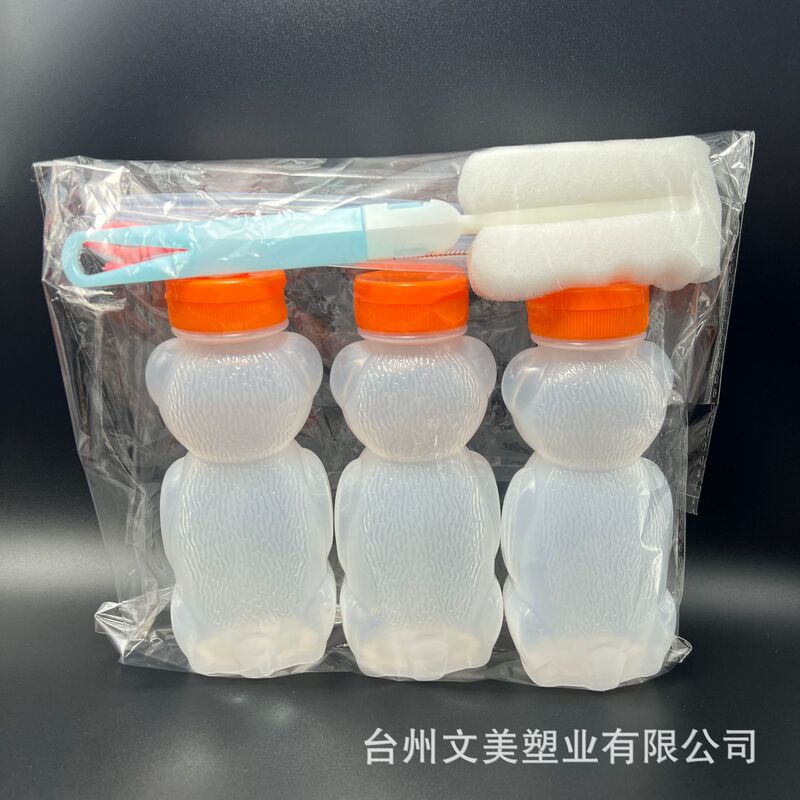 透明スポットpe230ml熊飲料カップ12点セットシリコンストロー付きストローブラシブラシ卸売り|undefined
