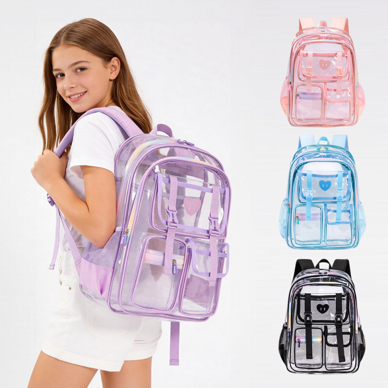 Cross-Border Amazon Transparent Backpack Large Capacity Waterproof School Bag for Elementary School Students, Middle and High School Grades, Backpack for Women