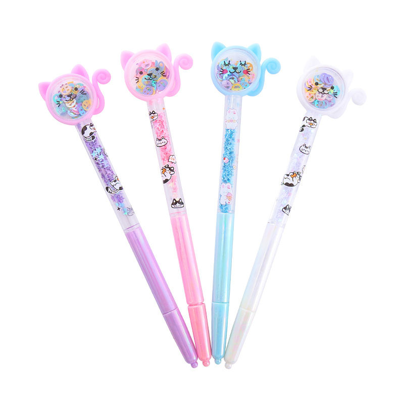 Pluma de góner de arenas movedizas de lentejuelas para gatos, papelería creativa, premios para estudiantes, regalos, herramientas de escritura, bolígrafos de agua, bolígrafos de firma de oficina