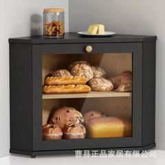 创意实木三角面包箱家用木质双层转角面包盒厨房木制食品存放柜