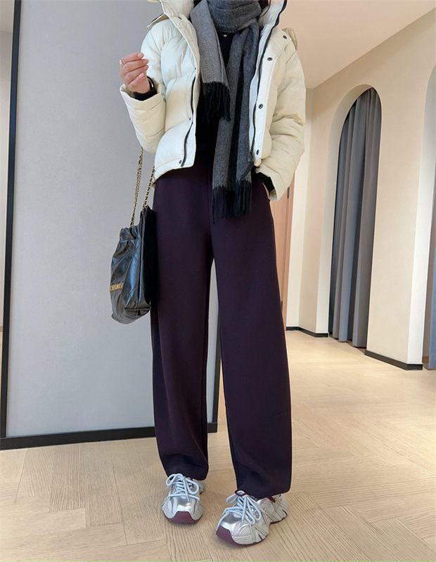 WTHEON软糯垂顺加厚保暖蚕丝羊绒香蕉裤高腰休闲阔腿裤女2024秋冬|undefined