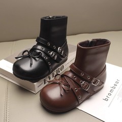 早秋儿童短靴女童靴子2025秋季新款小女孩皮靴马丁靴软底黑色童靴