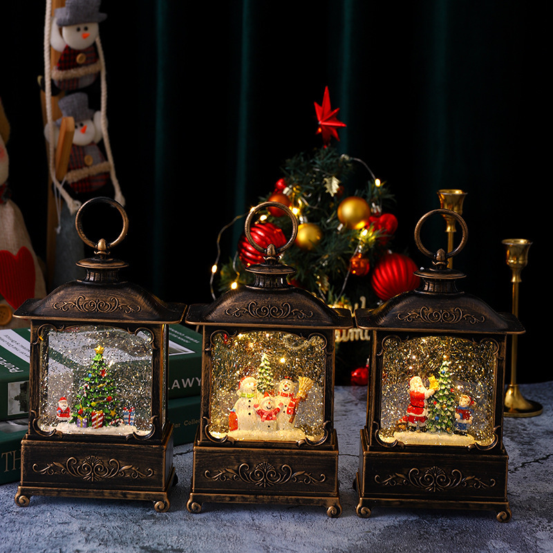 Decoraciones navideñas, linternas navideñas, luces de Santa Claus, luces de agua, bandas luminosas de música retro, adornos luminosos de escritorio