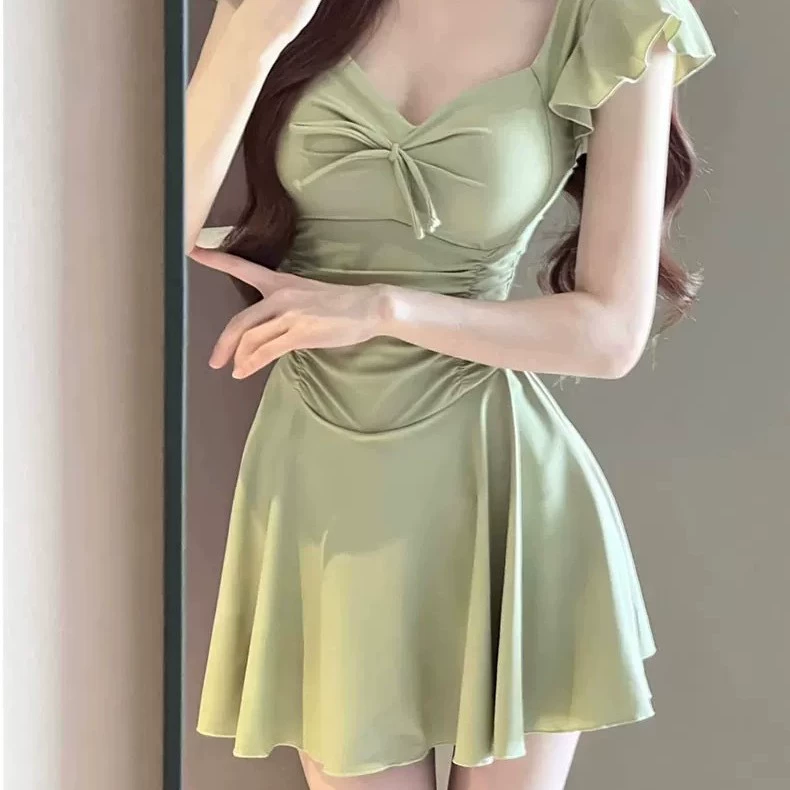 2025 новый нейлоновый цельный купальник, Slimming, belly-covering, консервативная школьная юбка стиль, маленькая свежесть, чистое желание, женственный темперамент, горячие источники