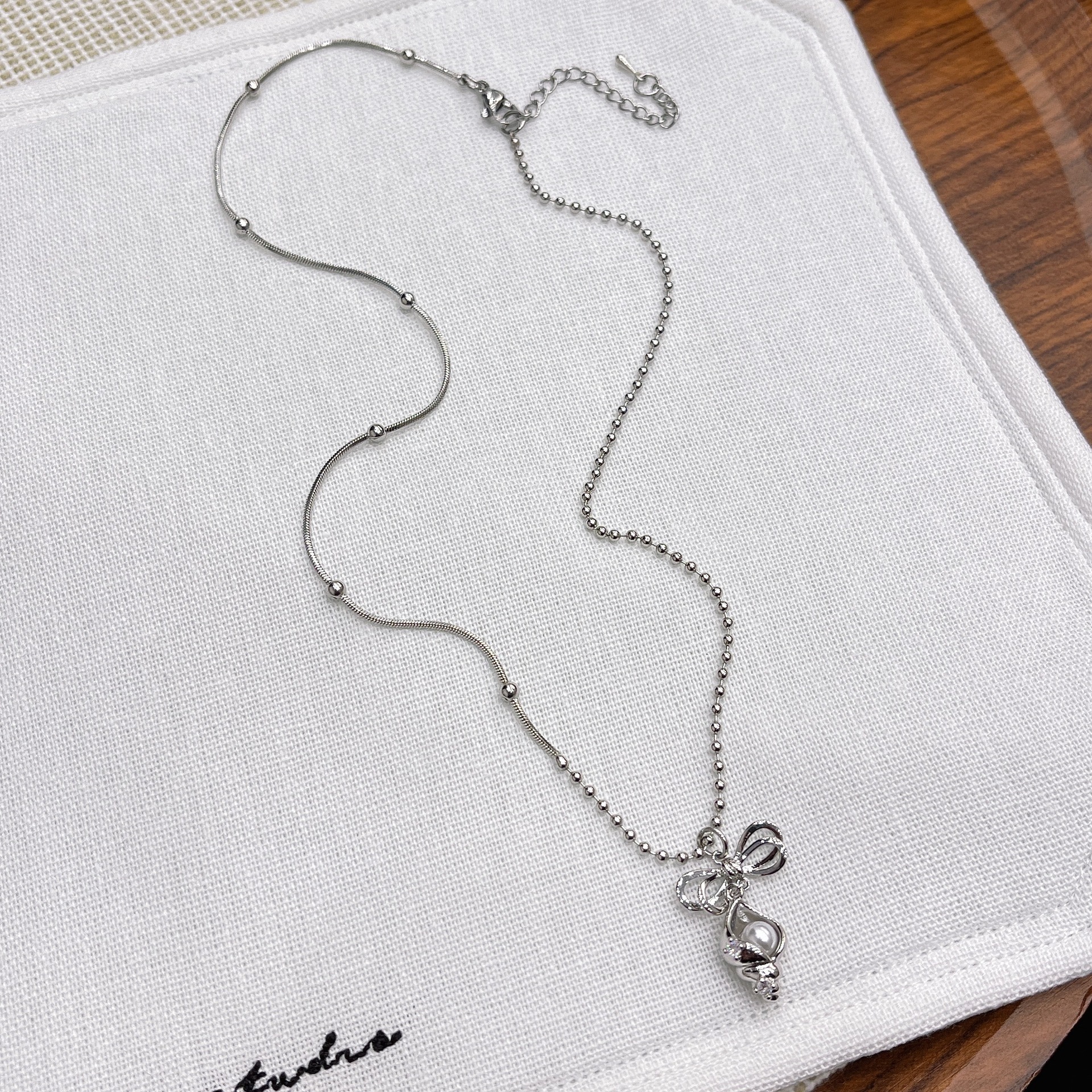 N1633 진주 소라 활 반 클립 비드 반 비드 체인 목걸이