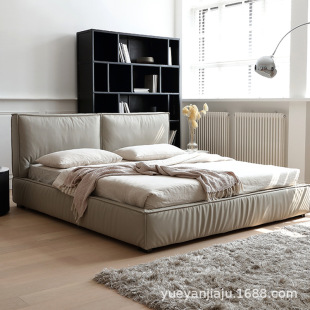 Italian minimalist leather tofu block bed light luxury modern 2.2*2 m queen bed can be customized factory direct wholesale