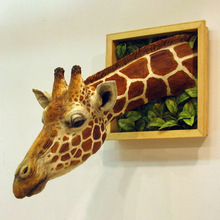 跨境獨立站熱賣3D相框長頸鹿創意牆體掛件仿真動物工藝品客廳裝飾
