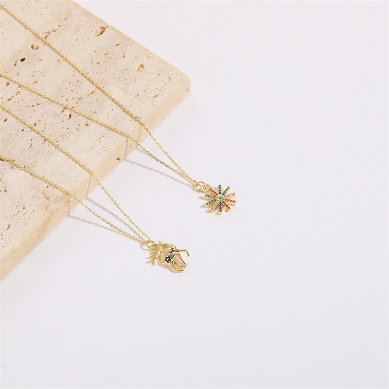 Fashion Bee Deer Copper Inlay Zircon Pendant Necklace 1 Piece