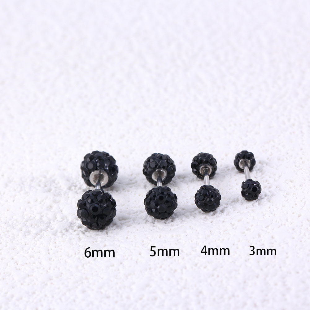 S925银针黑色满钻球耳钉韩版ins风个性时尚耳饰男女通用穿刺饰品