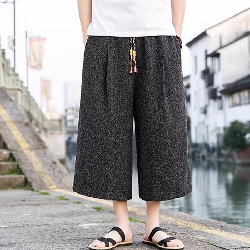 Men's Summer New Fashion All-match Casual Capri Pants Ice Silk Quick-drying Sports Shorts Beach Mid-length Pants