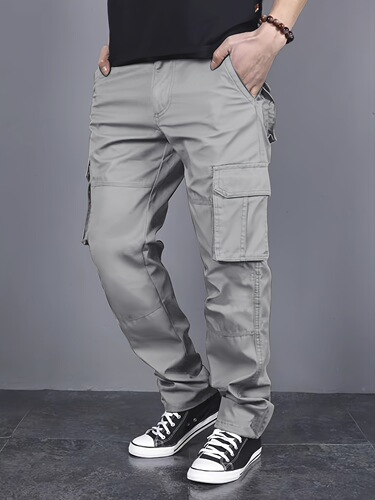 Men's Classic Solid Color Straight Leg Pants with Multiple