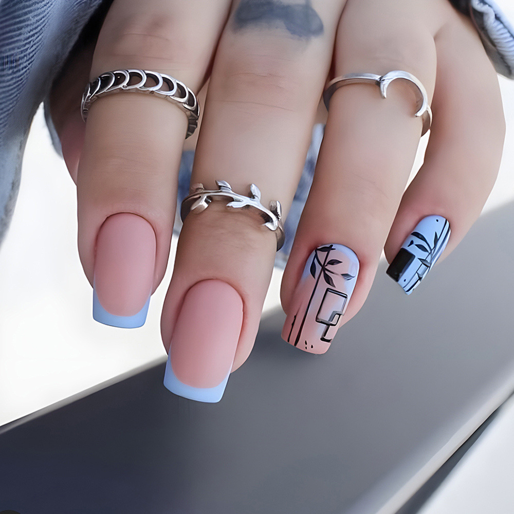 Transfronterizo europeo y americano portátil esmalte de uñas azul estilo francés estilo fresco parche de uñas de bambú estilo nacional esmalte de uñas especial