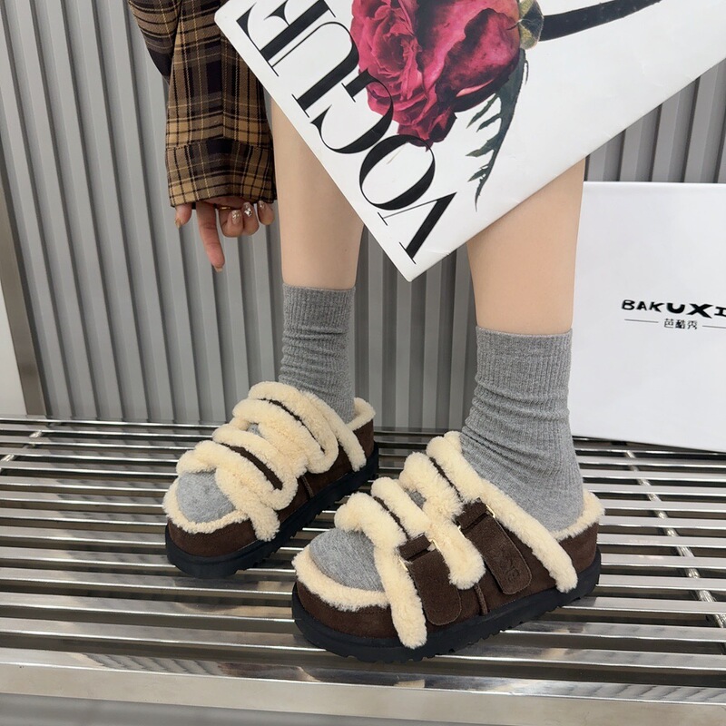 欧洲站2025秋季时尚羊羔毛拖鞋女厚底休闲外穿洋气毛毛拖鞋女潮鞋|undefined