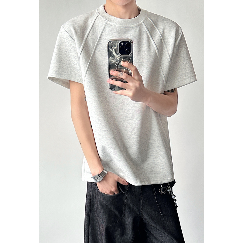 Cleanfit American-Style Heavy-Duty Deconstructed Short-Sleeve Men's Summer Boxy Fit T-Shirt with Air Layer Splicing in Gray