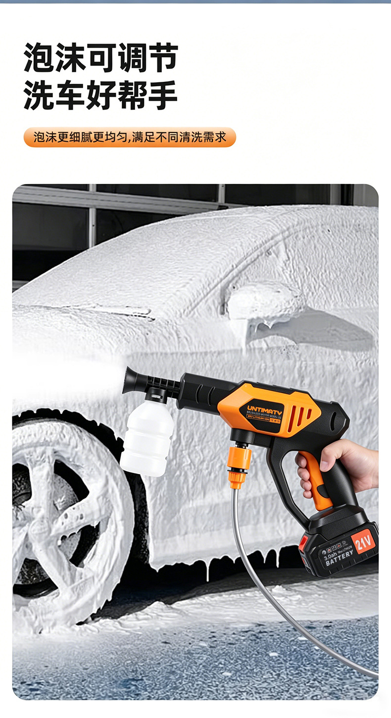 Rongba Six-In-One Multi-Functional Lithium Battery Car Wash Gun, High-Power, High-Endurance, High-Pressure Water Gun, Wireless Portable Car Wash Gun