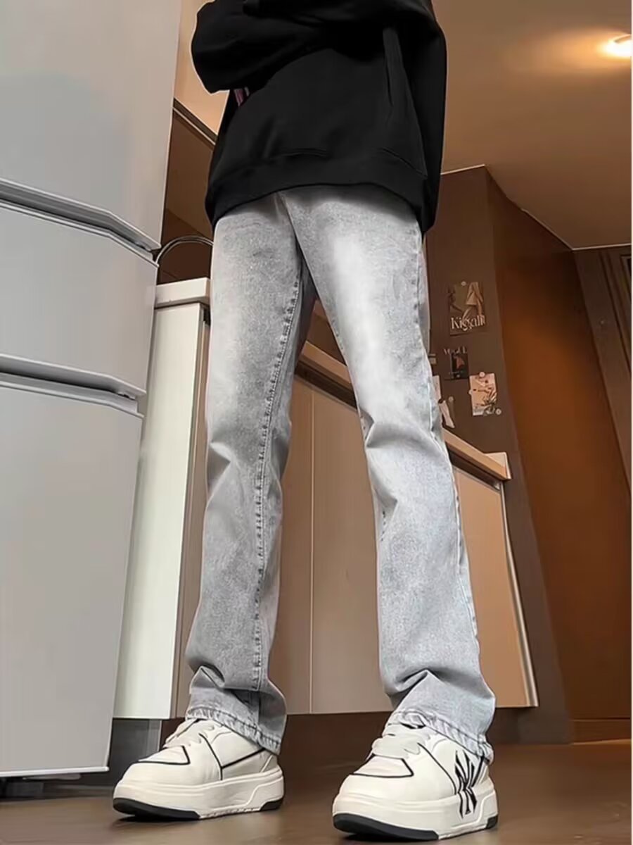 Smoke Gray Jeans Men's Vibe Style Design High Street Spring & Fall Slim American High Street Retro Floor-Length Pants Trendy